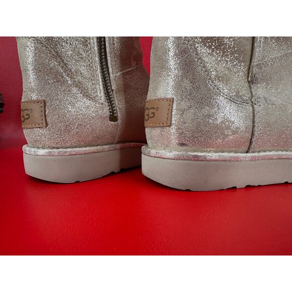 UGG Abree Short II Stardust Metallic Gold Suede Shearling Lined Boots Sz 6 - Picture 8 of 16